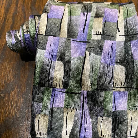 Jerry Garcia Tie 2005 Abstract Print in Green Tan  Lavender Silk Classic Necktie - Picture 2 of 7